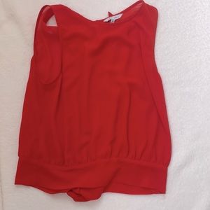 Red chiffon semi semi see through shirt